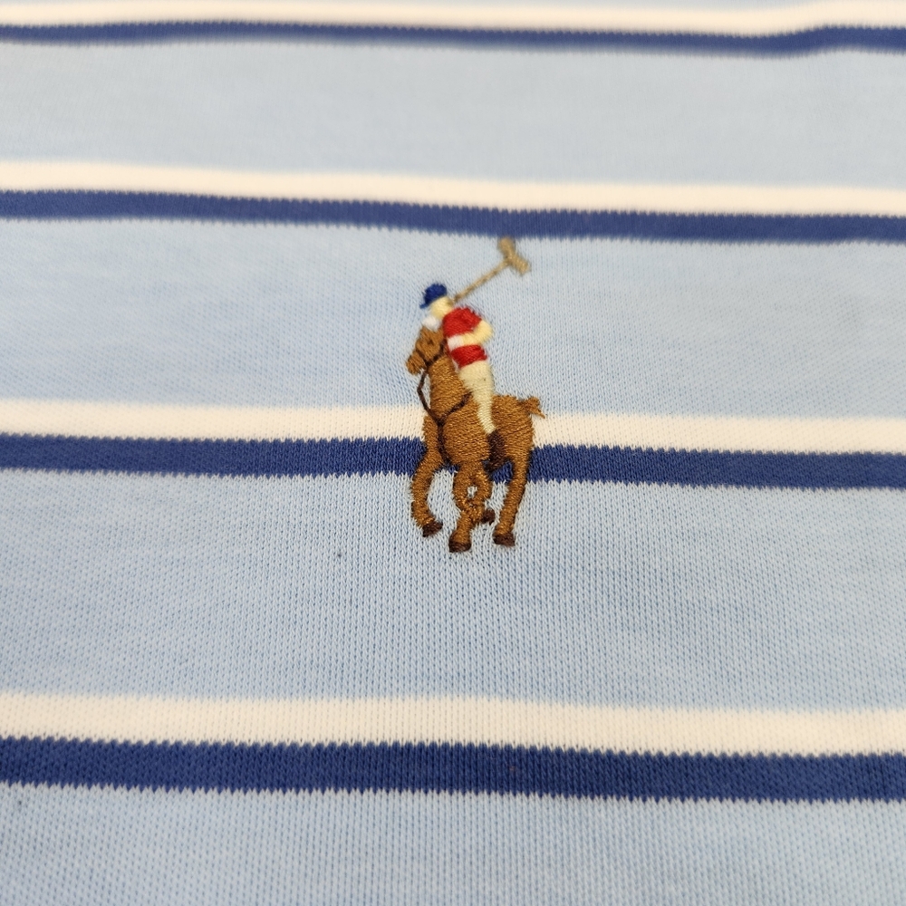 Polo Ralph Lauren Soft Polo Shirt Mens 2XL Blue Striped Classic Fit Flesh Pony - Picture 4 of 8